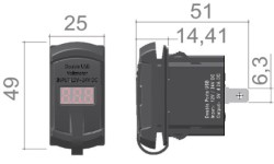 Dvojni vtič USB-A+C + 12/24 V voltmeter 