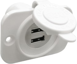 Dubbele USB-aansluiting witte achtermoer + paneel