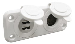 Aanstekerstekker + dubbele USB-aansluiting wit