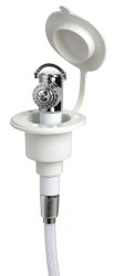 Dusche m. Druckknopf Sockel weiß PVC-Schlauch 2,5m Horizontal montiert
