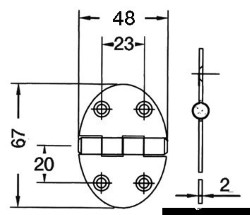 Ovaal scharnier 48x67 mm stiftbevestiging 2 mm