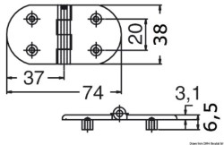 Precision-cast blind hinge AISI316 74x38 mm 