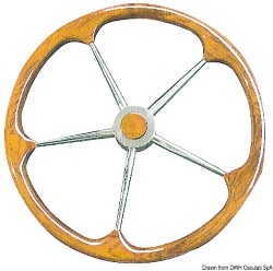 Рулевое колесо из нержавеющей стали с внешним ободом из тикового дерева 500 мм