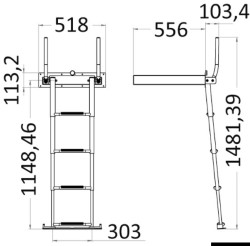 Escada telescópica AISI316 embutida de 4 degraus 
