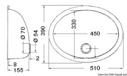 SS ovalt diskbänk 510x390 mm