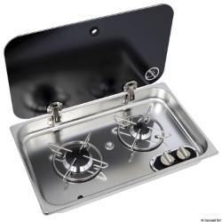 SS hob unit w/tinted glass cover 2 burners recess 119 mm 