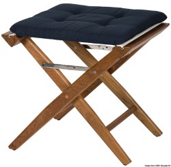 Krzesło składane z drewna tekowego, niebieskie, wyściełane mosiężną tkaniną