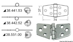 Hinge w/central pin 74x37 mm 