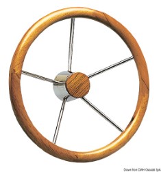 Рулевое колесо из нержавеющей стали с внешним ободом из тикового дерева 350 мм