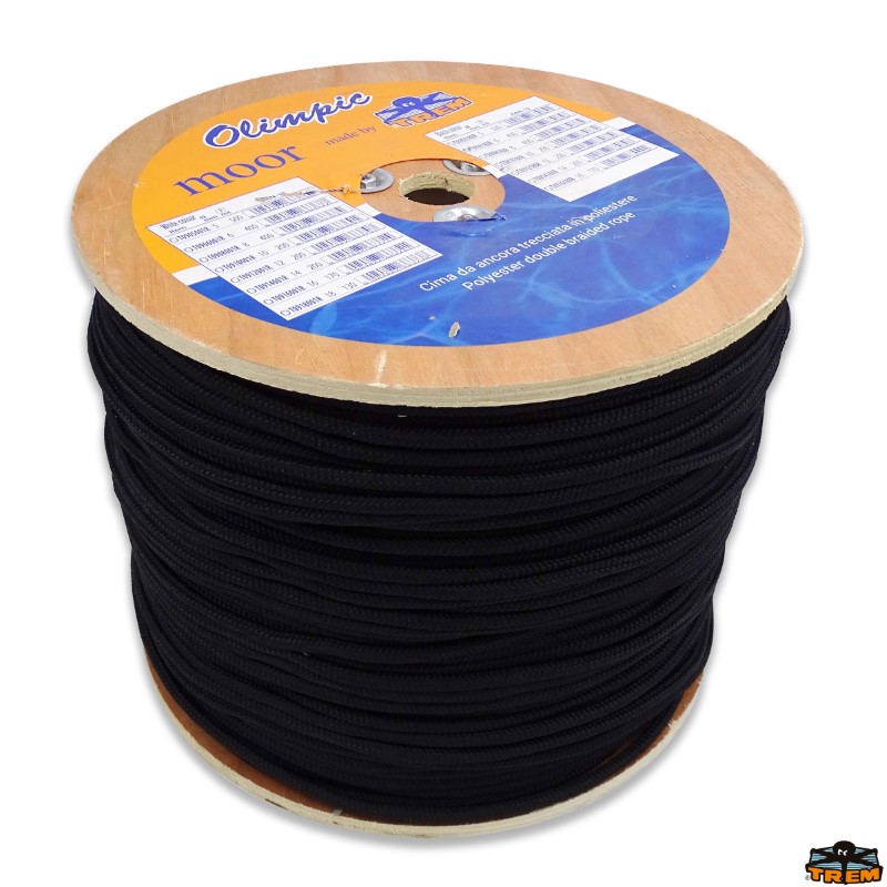 Double braided polyester rope for anchor black color diameter 5 mm