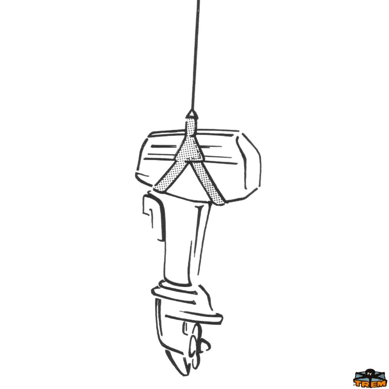 Power lift-outboard engine lifting harness with upper handle